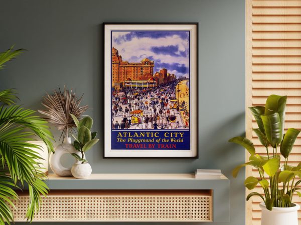 Atlantic City Travel Poster - The Playground of the World, Train Travel Art, Retro Seaside Decor, 1920s Beach Vacation Gift