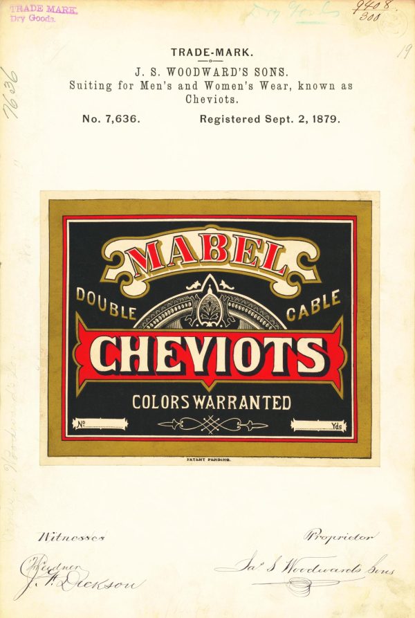 Woodward’s Sons Mabel Cheviots 1879 Poster - Vintage Suiting Fabric Label, Classic Textile Ad, Antique Fashion Advertising Print