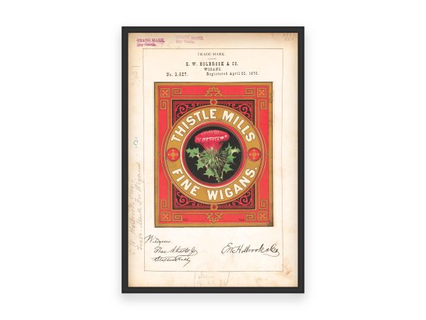 Thistle Mills Fine Wigans 1876 Poster - Vintage Textile Label, Classic Wigans Fabric Ad, Antique Textile Print, Historic Decor