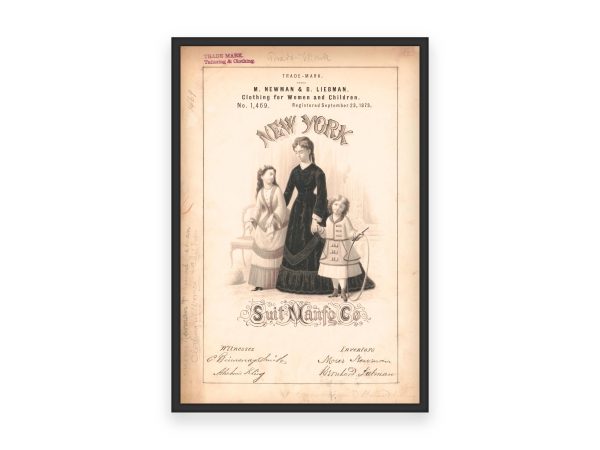 New York Suit Manufacturing Co. 1873 Poster - Vintage Clothing Label, Classic Women’s and Children’s Fashion Ad, Antique Textile Print