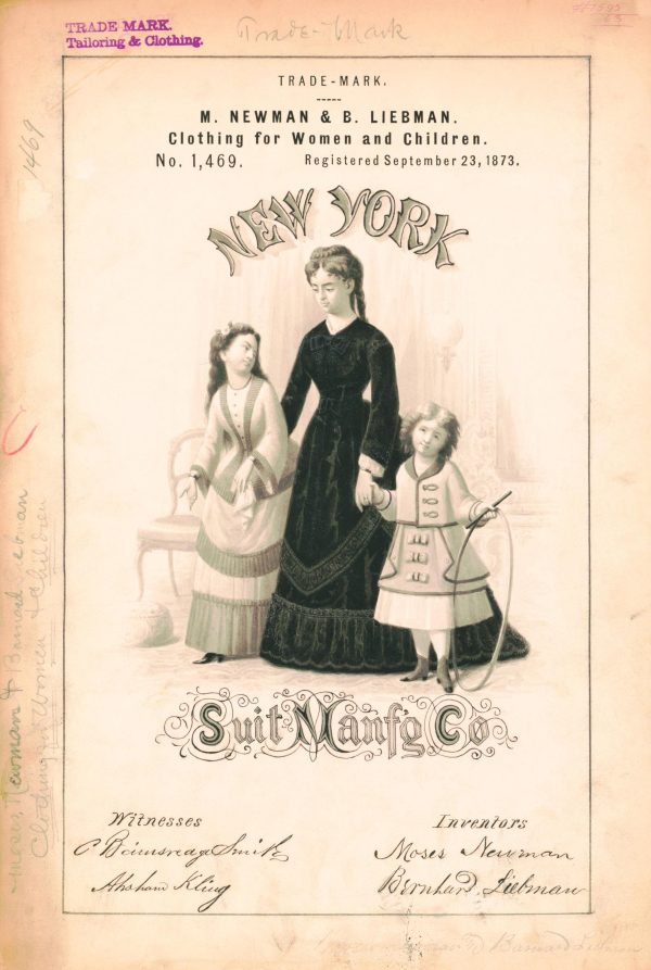 New York Suit Manufacturing Co. 1873 Poster - Vintage Clothing Label, Classic Women’s and Children’s Fashion Ad, Antique Textile Print