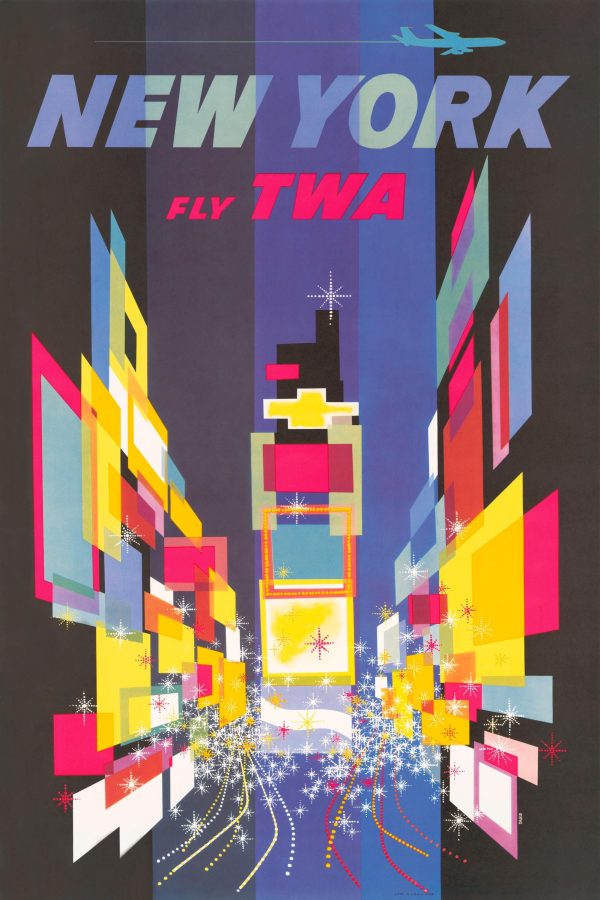 New York Travel Poster - TWA Airlines, 1960s Times Square Art, Retro City Decor, New York City Enthusiast Gift, Aviation Poster, TWA Poster