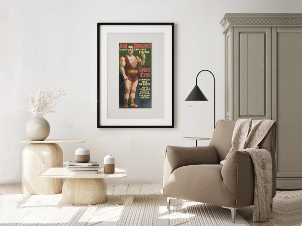 Louis Cyr Strongest Man on Earth 1896 Poster - Vintage Circus Advertising, Classic Strongman Poster, Antique Strength Performance Print