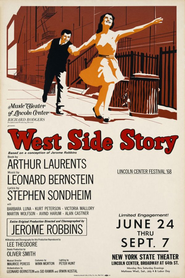 West Side Story Lincoln Center Poster - 1968 Musical Revival, Leonard Bernstein & Stephen Sondheim Art, Retro Theater Decor