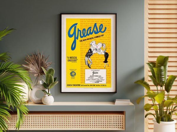 Grease Musical Poster 1972 - Original Broadway Show Art, Jim Jacobs & Warren Casey, Retro Theater Decor, Eden Theatre, Musical Memorabilia