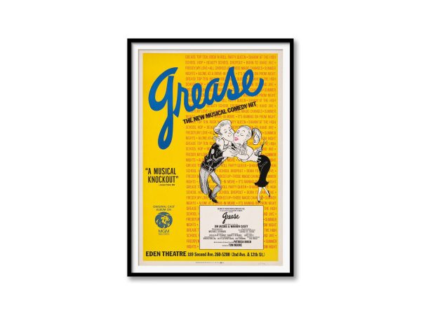 Grease Musical Poster 1972 - Original Broadway Show Art, Jim Jacobs & Warren Casey, Retro Theater Decor, Eden Theatre, Musical Memorabilia