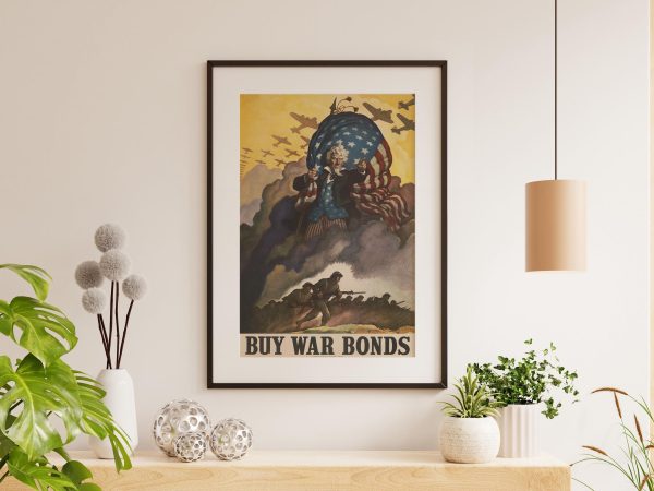 Buy War Bonds Poster - Uncle Sam Artwork, World War II Propaganda, Patriotic Military Print, American History, WWII Collectible Wall Art