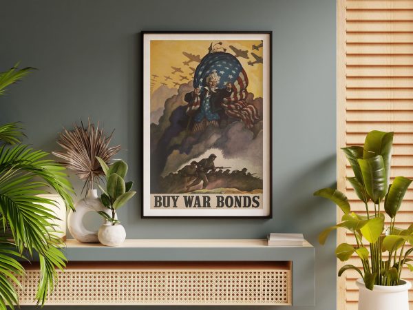 Buy War Bonds Poster - Uncle Sam Artwork, World War II Propaganda, Patriotic Military Print, American History, WWII Collectible Wall Art