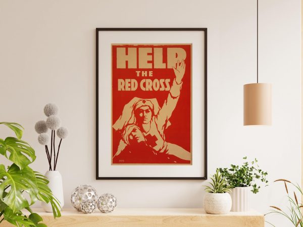 Help the Red Cross Poster - WWI Nurse Artwork, Vintage War Propaganda, Red Cross Support, World War I History, Medical Aid Wall Art