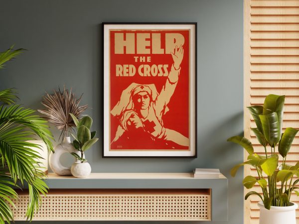 Help the Red Cross Poster - WWI Nurse Artwork, Vintage War Propaganda, Red Cross Support, World War I History, Medical Aid Wall Art