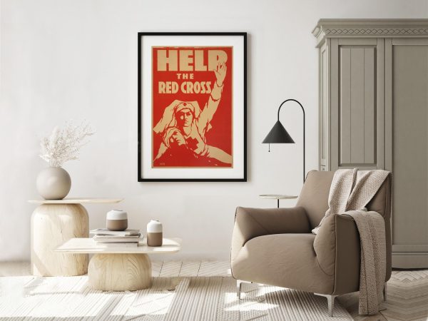 Help the Red Cross Poster - WWI Nurse Artwork, Vintage War Propaganda, Red Cross Support, World War I History, Medical Aid Wall Art