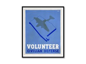 Volunteer Civilian Defense Poster, WWII Home Front Artwork, Military Aviation Silhouette, War Effort Propaganda, Civil Defense Wall Art