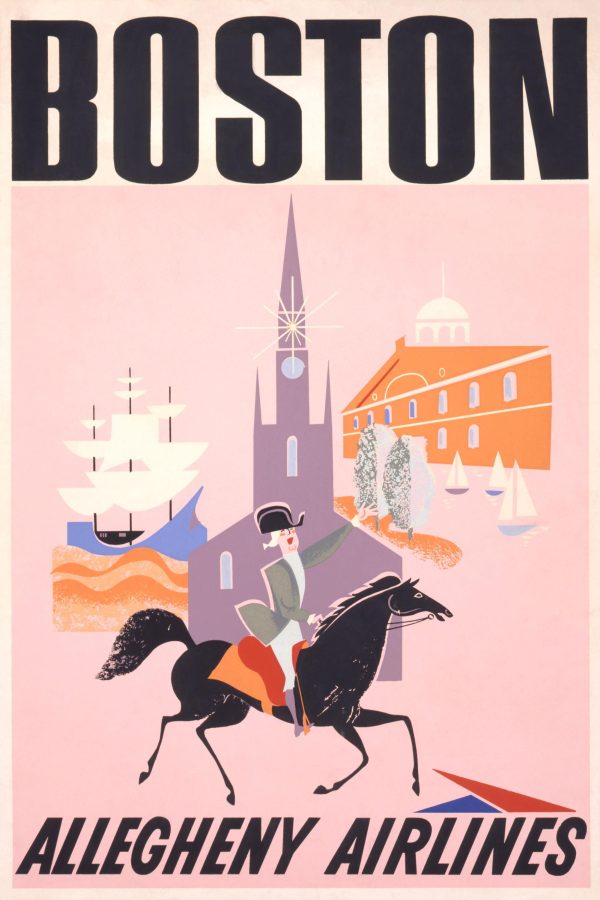 Boston Travel Poster, Allegheny Airlines Historic Art, Vintage Airline Advertisement, Mid-Century Travel Decor, Boston Wall Art