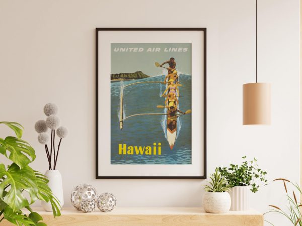 Hawaii United Air Lines Poster - Vintage Hawaiian Travel Art, Mid-Century Airline Advertising, Tropical Wall Decor, Beach Lover Gift