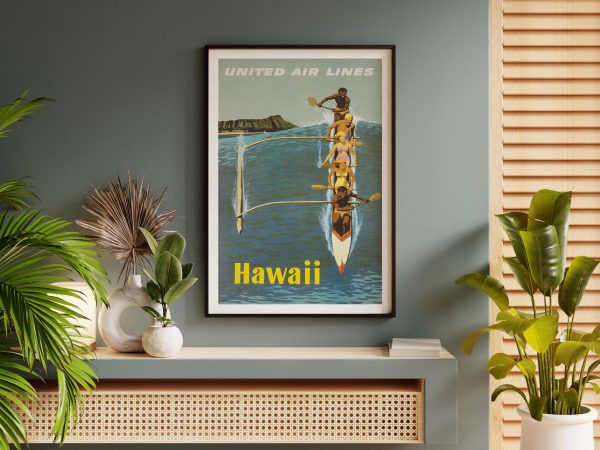 Hawaii United Air Lines Poster - Vintage Hawaiian Travel Art, Mid-Century Airline Advertising, Tropical Wall Decor, Beach Lover Gift