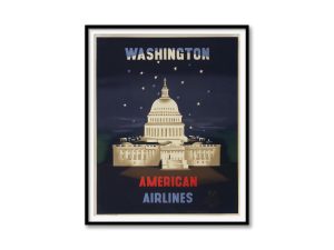 Washington American Airlines – Vintage Capitol Poster, 1950s Travel Art, Retro Airline Decor, American Airlines Washington DC Travel Poster