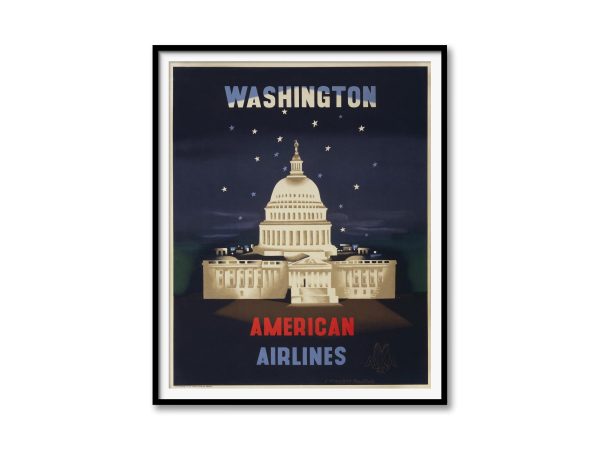 Washington American Airlines - Vintage Capitol Poster, 1950s Travel Art, Retro Airline Decor, American Airlines Washington DC Travel Poster