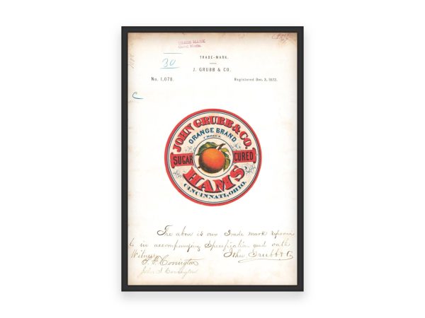 John Grubb & Co Orange Brand Hams Trademark 1872 - Vintage Meat Label, Retro Cured Meat Art, Cincinnati Culinary Heritage, Collector’s Print