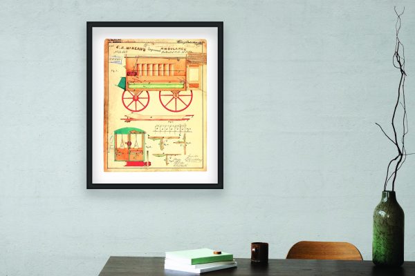 Antique Ambulance Patent Print 1864 - Vintage Medical Decor, Historical Carriage Art, Civil War Era Poster, Medical Office Wall Art