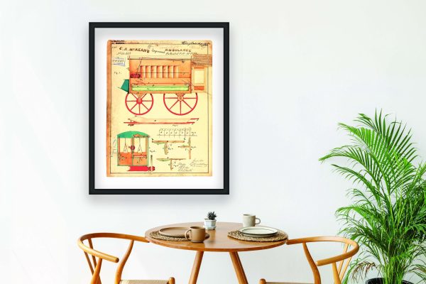 Antique Ambulance Patent Print 1864 - Vintage Medical Decor, Historical Carriage Art, Civil War Era Poster, Medical Office Wall Art