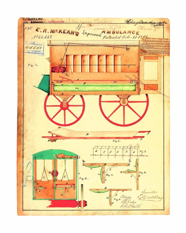 Antique Ambulance Patent Print 1864 - Vintage Medical Decor, Historical Carriage Art, Civil War Era Poster, Medical Office Wall Art