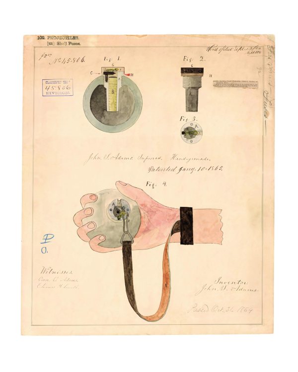 Hand Grenade Patent Print 1865 - Vintage Military Decor, Civil War Era Art, Historical Weapon Poster, Man Cave Wall Art