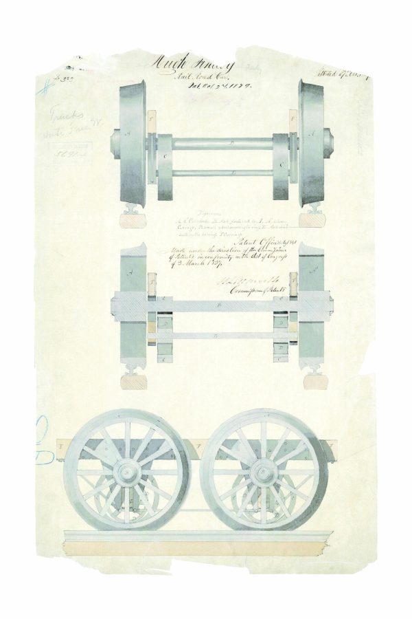 Rail Car Wheels Patent Print 1839 - Antique Railroad Equipment, Vintage Locomotive Wheels, Industrial Transportation Design, Engineer Gift