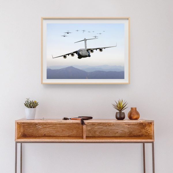 C-17 Globemaster III Leading Formation – U.S. Air Force Transport Aircraft, Military Aviation Print, Strategic Airlift Operations Wall Art