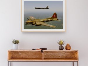 B-17 Flying Fortress and B-52 Stratofortress Formation – Military Bombers in Flight, World War II, Cold War Aircraft, Aviation Wall Art