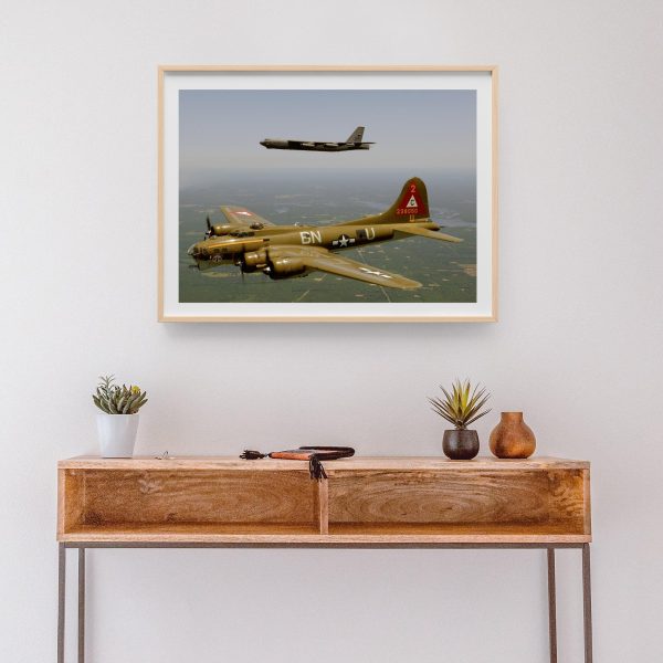 B-17 Flying Fortress and B-52 Stratofortress Formation – Military Bombers in Flight, World War II, Cold War Aircraft, Aviation Wall Art