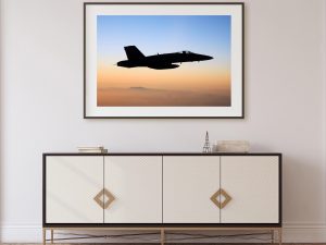 F/A-18C Hornet Flying at Sunset – Navy Jet Poster, Aviation Art, Military Aircraft Decor, Fighter Jet Silhouette, Pilot Gift