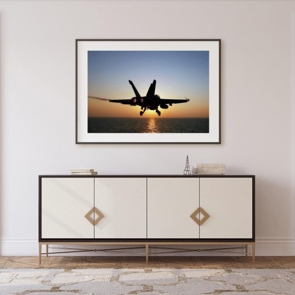 F/A-18F Super Hornet at Sunset – Navy Jet Poster, Aviation Art, Military Aircraft Decor, Fighter Jet Landing, Pilot Gift