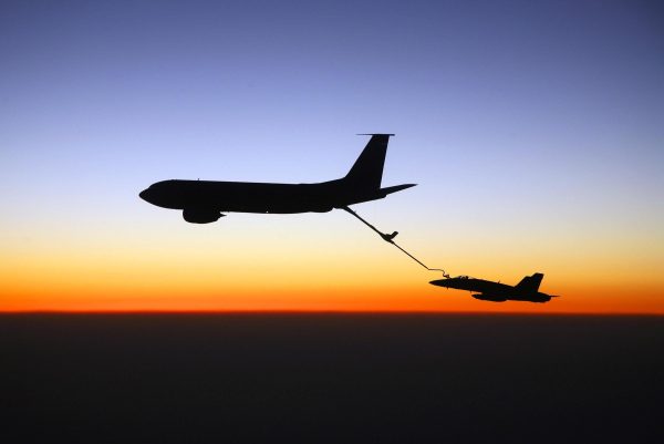 F/A-18 Hornet Refueling at Sunset – Military Aircraft Poster, Aviation Art, Refueling at Dusk, Jet and Tanker Silhouette, Pilot Gift