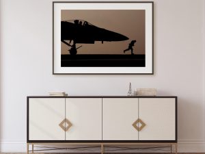 F/A-18C Hornet at Dusk – Navy Jet Silhouette Poster, Aviation Art, Flight Deck Operations, Military Aircraft Print, Pilot Decor