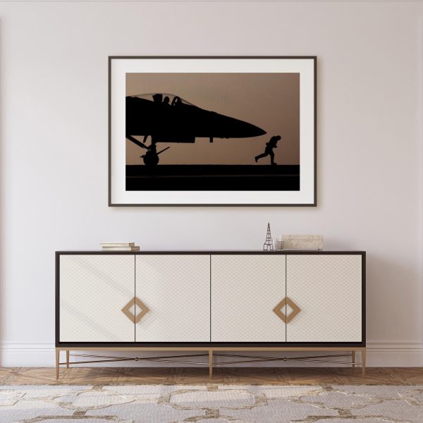 F/A-18C Hornet at Dusk – Navy Jet Silhouette Poster, Aviation Art, Flight Deck Operations, Military Aircraft Print, Pilot Decor