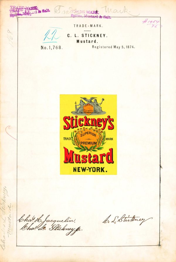 Stickney’s Mustard Trademark 1874 Print - Vintage Food Label Art, Retro Packaging Design, Antique Mustard Decor, Culinary Wall Art