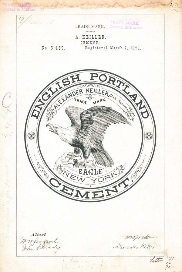 English Portland Cement Trademark 1876 Print - Vintage Eagle Logo Art, Antique Industrial Label Poster, 19th Century Construction Decor