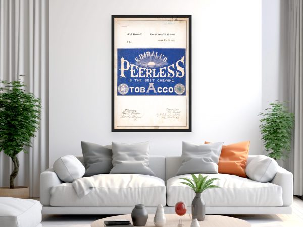 Kimball’s Peerless Chewing Tobacco Trademark 1871 Print - Vintage Tobacco Label, Retro Advertising Art, Antique Chewing Tobacco Decor