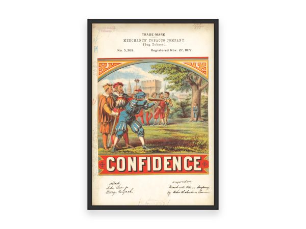 Confidence Tobacco Trademark 1877 Print - Vintage Medieval Scene, Retro Chewing Tobacco Label, Antique Historical Decor