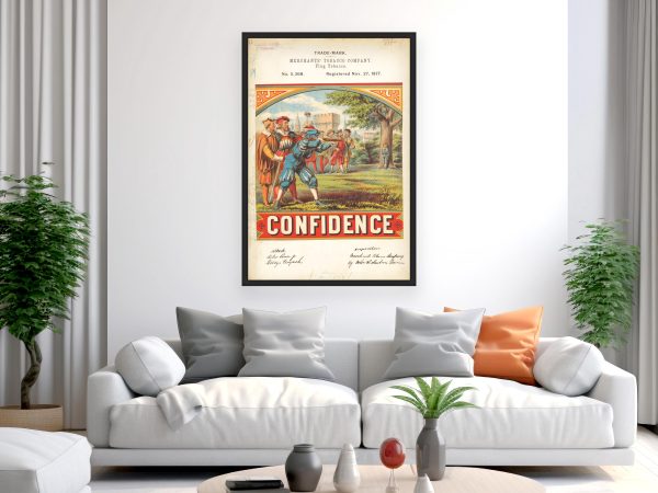 Confidence Tobacco Trademark 1877 Print - Vintage Medieval Scene, Retro Chewing Tobacco Label, Antique Historical Decor