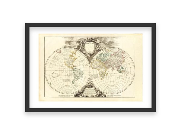 18th Century Orbis Vetus Map - Vintage World Map, Historic Double Hemisphere Chart, Early Global Geography, Reproduction Print