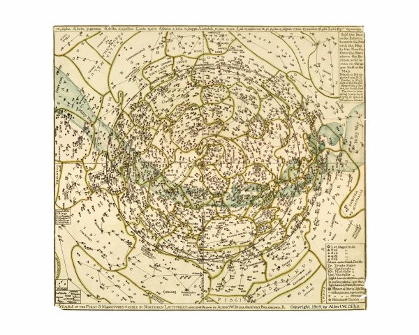 1909 Star Map of Northern Latitudes - Vintage Celestial Chart, Astronomical Constellation Map, Historic Sky Map Reproduction Print