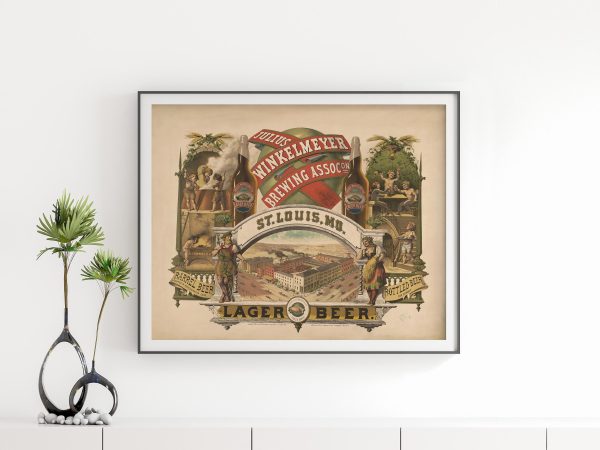 Julius Winkelmeyer Brewing Association Print – Vintage Beer Poster, Lager Beer Advertising, St. Louis Brewery Art, Antique Brewery Decor