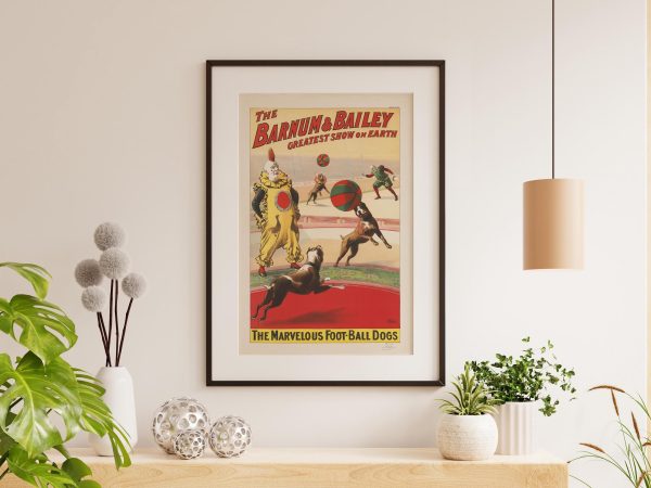 Barnum & Bailey Circus Poster – Marvelous Football Dogs Act, Vintage Clown Art, Greatest Show on Earth, Circus Decor, Dog Performance Poster