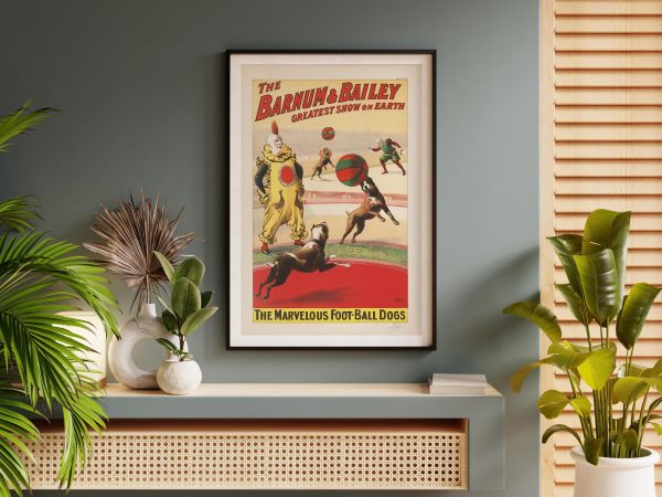 Barnum & Bailey Circus Poster – Marvelous Football Dogs Act, Vintage Clown Art, Greatest Show on Earth, Circus Decor, Dog Performance Poster