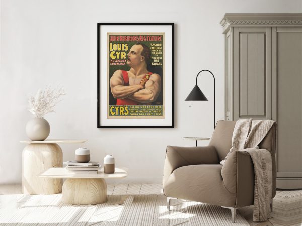 Louis Cyr Circus Poster – Canadian Strongman Art, Vintage Circus Poster, John Robinson’s Big Feature, Strongman Decor, Strength Act Poster