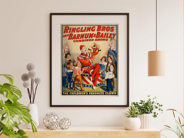 Ringling Bros and Barnum & Bailey Poster – Vintage Clown Art, Circus Show Print, Children’s Favorite Clown, Carnival Decor