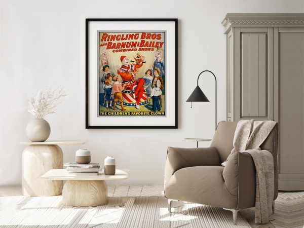 Ringling Bros and Barnum & Bailey Poster – Vintage Clown Art, Circus Show Print, Children’s Favorite Clown, Carnival Decor