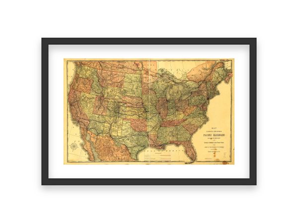 Map of Pacific Railroads in the United States - 1883 Transportation Map, Rail Network, Transcontinental Routes, Western Expansion