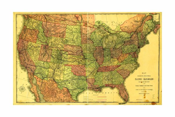 Map of Pacific Railroads in the United States - 1883 Transportation Map, Rail Network, Transcontinental Routes, Western Expansion